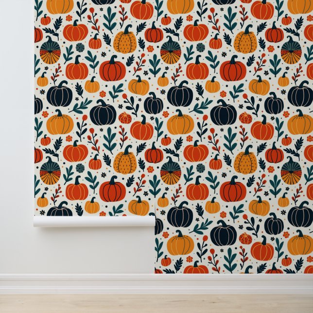 Autumn Pumpkins Pattern | Modern Fall Harvest Wallpaper (Application)