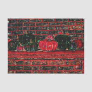 Autumn Pumpkins Red Black Brick Background Tissue Paper