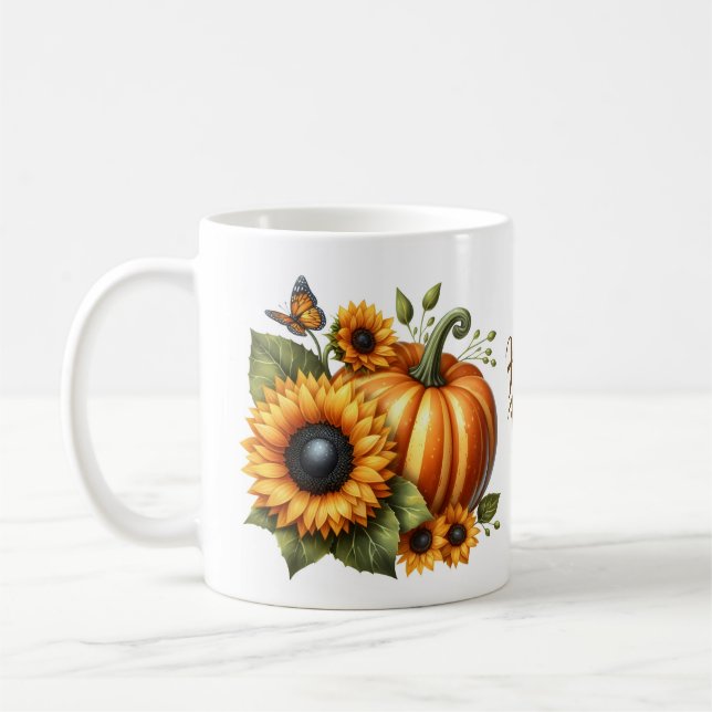 Autumn Pumpkins & Sunflowers Coffee Mug (Left)