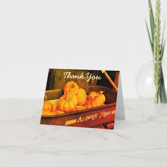 Autumn Pumpkins Vintage Wagon Thank You Card (Front)