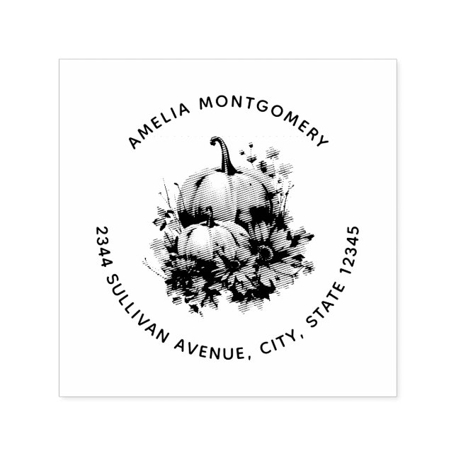 Autumn Pumpkins with Flowers and Foliage Address Self-inking Stamp (Design)