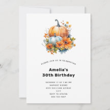 Autumn Pumpkins with Flowers and Foliage Birthday
