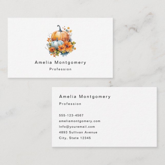Autumn Pumpkins with Flowers and Foliage Business Card (Front/Back)