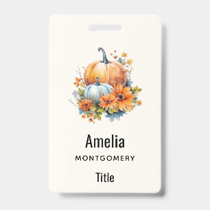 Autumn Pumpkins with Flowers and Foliage ID Badge
