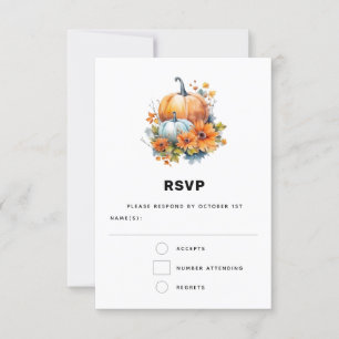 Autumn Pumpkins with Flowers and Foliage Wedding RSVP Card