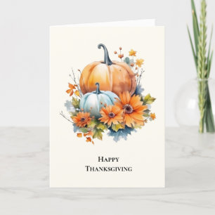 Autumn Pumpkins with Flowers Thanksgiving Holiday Card