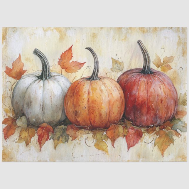 Autumn Pumpkins with Leaves Decoupage Tissue Paper (Front)