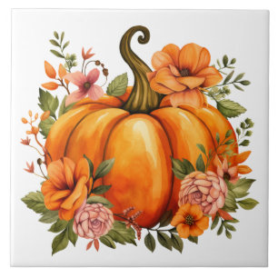 Autumn Punpkin Floral Ceramic Tile