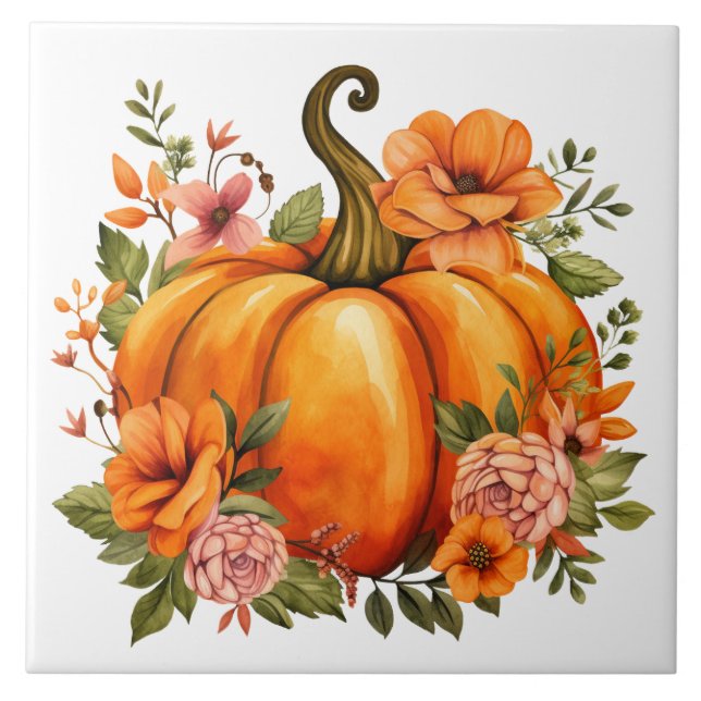 Autumn Punpkin Floral Ceramic Tile (Front)
