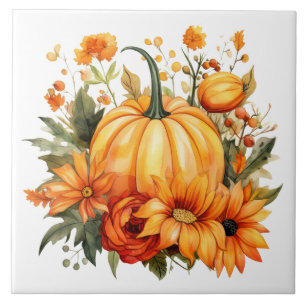 Autumn Punpkin Floral Ceramic Tile