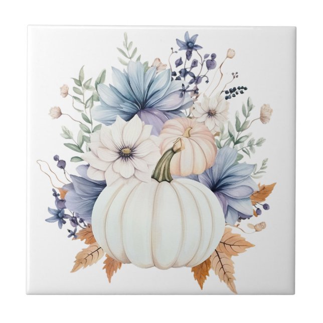 Autumn Punpkin Floral Ceramic Tile (Front)
