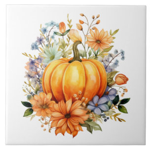 Autumn Punpkin Floral Ceramic Tile
