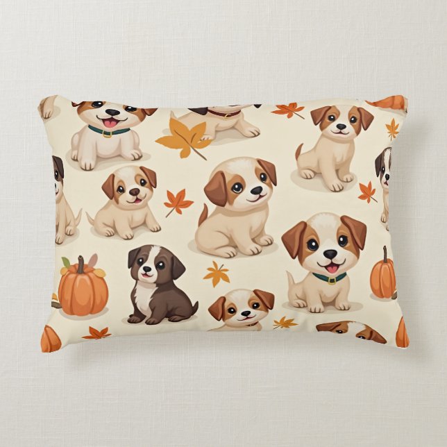 "Autumn Puppies Decorative Pillow" Cushion (Front)