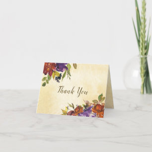Autumn Purple Burnt Orange Floral Thank You Card