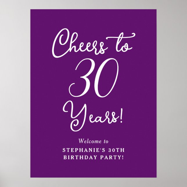 Autumn Purple Cheers to 30 Years Birthday Welcome Poster (Front)