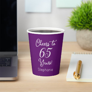 Autumn Purple Cheers to 65 Years 65th Birthday Paper Cups