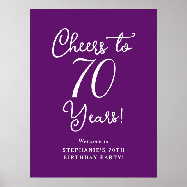 Autumn Purple Cheers to 70 Years Birthday Welcome Poster (Front)