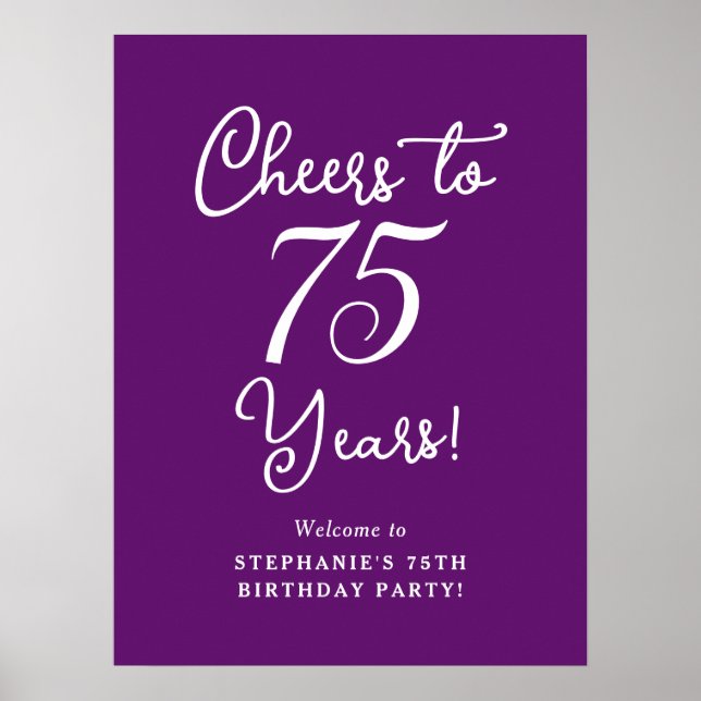 Autumn Purple Cheers to 75 Years Birthday Sign (Front)