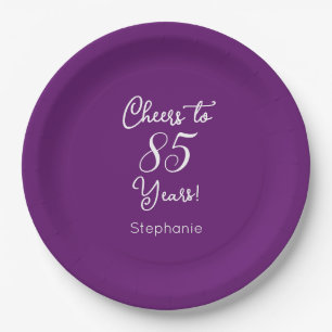 Autumn Purple Cheers to 85 Years 85th Birthday Paper Plate