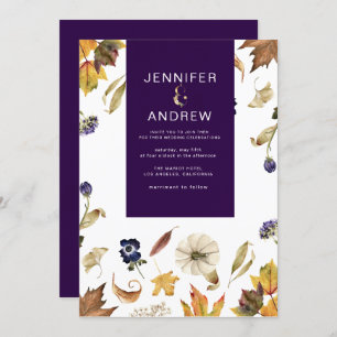 autumn purple foliage and floral Wedding Invitation