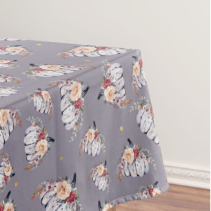 Autumn purple pumpkin grey floral watercolor  tablecloth