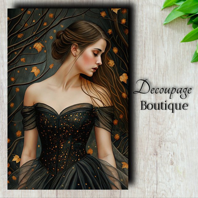 Autumn Queen Black Gown Elegant Decoupage Tissue Paper (Autumn Queen Decoupage Tissue Paper)