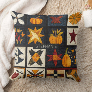 Autumn Quilt Block Pattern Rustic Harvest Cushion