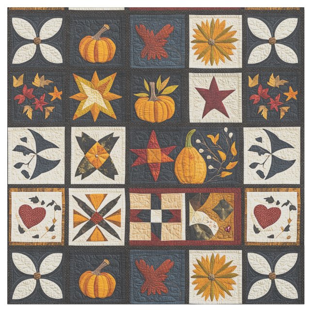 Autumn Quilt Block Pattern | Rustic Harvest Fabric (Close Up)