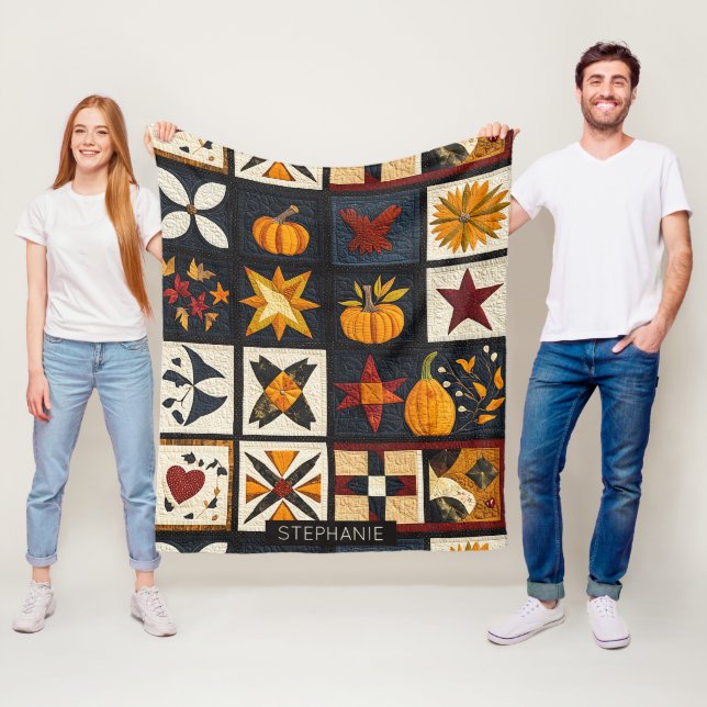Autumn Quilt Block Pattern | Rustic Harvest Fleece Blanket (In Situ)