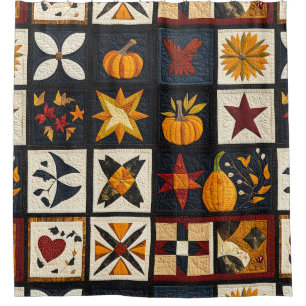 Autumn Quilt Block Pattern   Rustic Harvest Shower Curtain