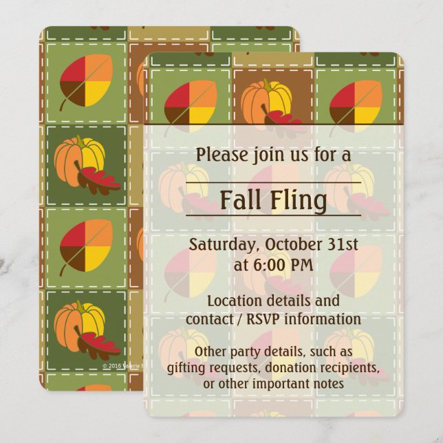 Autumn Quilt Party Invitation (Front/Back)