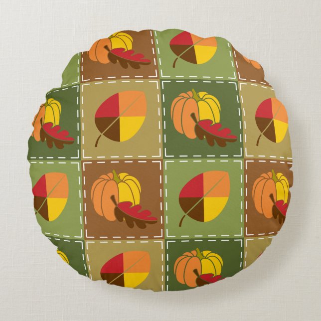 Autumn Quilt Round Pillow (Front)