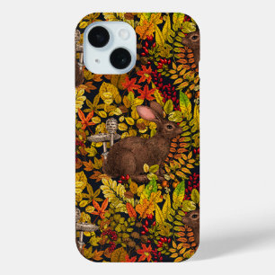 Autumn Rabbit on black iPhone 15 Case