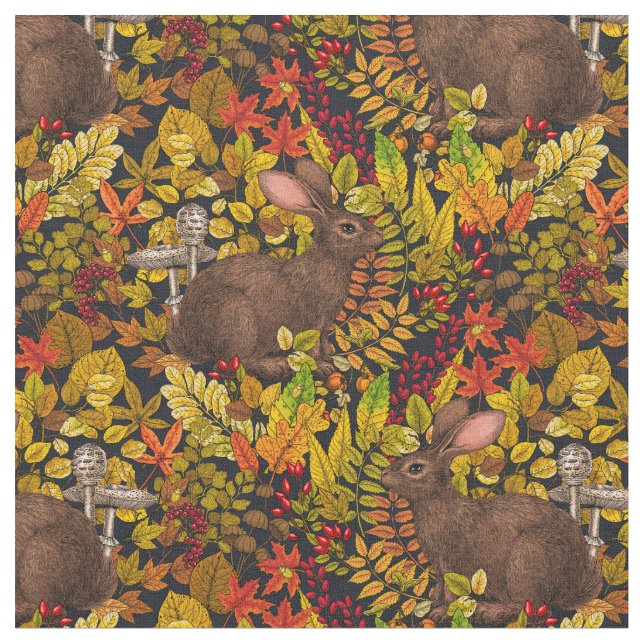 Autumn Rabbit on black Fabric (Close Up)