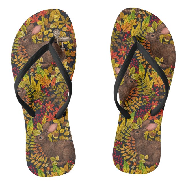 Autumn Rabbit on black Jandals (Footbed)