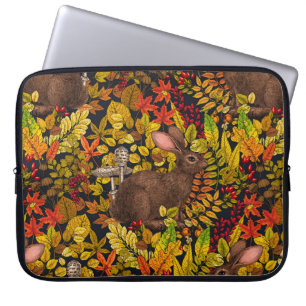 Autumn Rabbit on black Laptop Sleeve