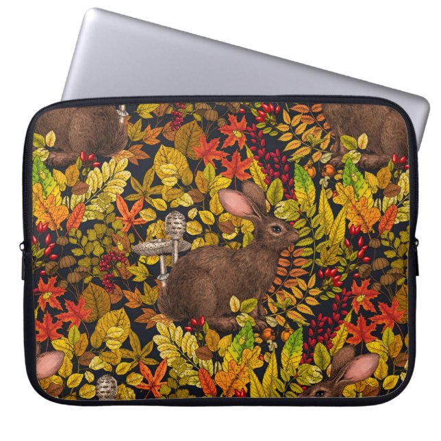 Autumn Rabbit on black Laptop Sleeve (Front)