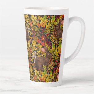 Autumn Rabbit on black Latte Mug