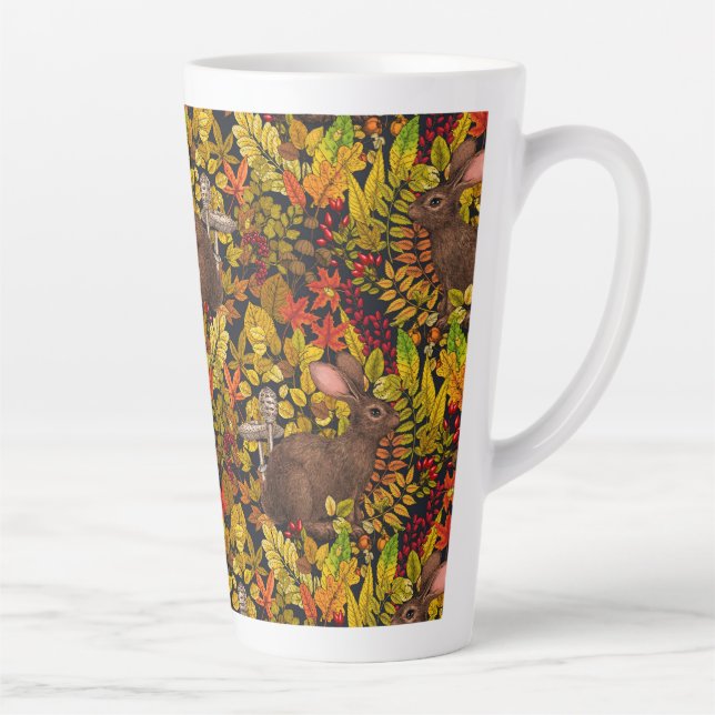 Autumn Rabbit on black Latte Mug (Right)