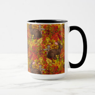 Autumn Rabbit on black Mug
