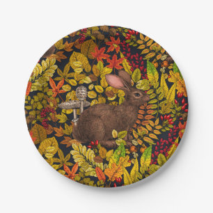 Autumn Rabbit on black Paper Plate