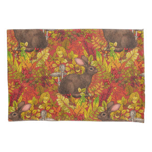 Autumn Rabbit on black Pillowcase