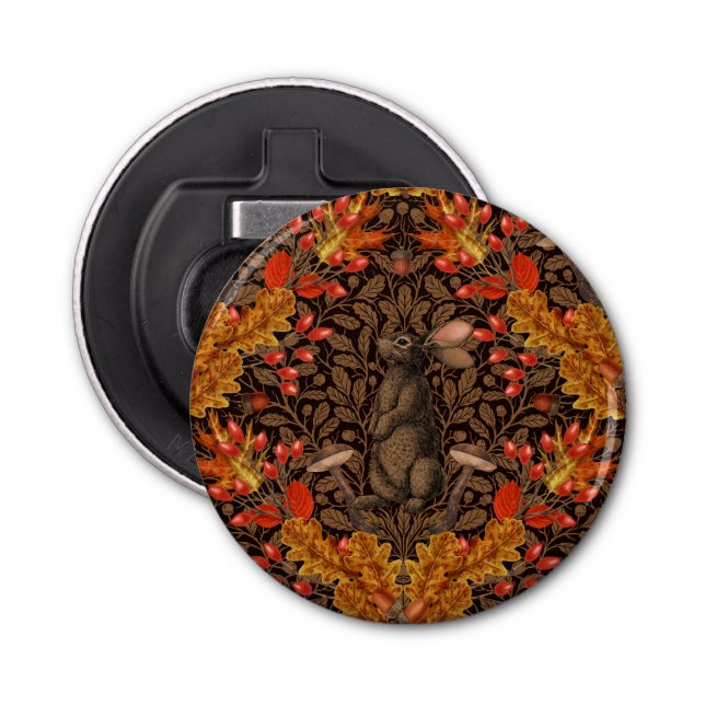 Autumn rabbit on brown bottle opener (Front)