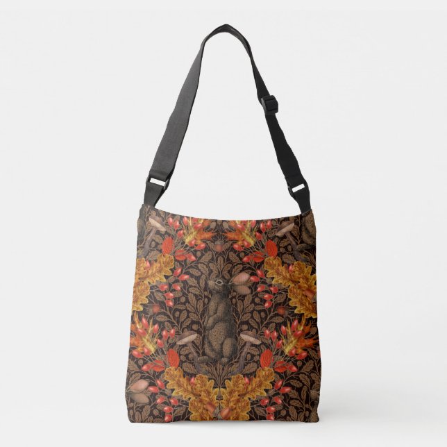Autumn rabbit on brown crossbody bag (Front)