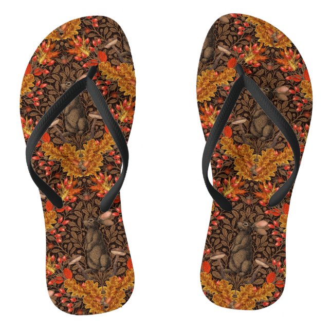 Autumn rabbit on brown jandals (Footbed)