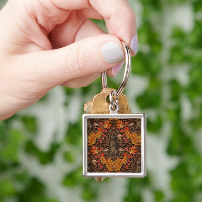 Autumn rabbit on brown key ring (Hand)