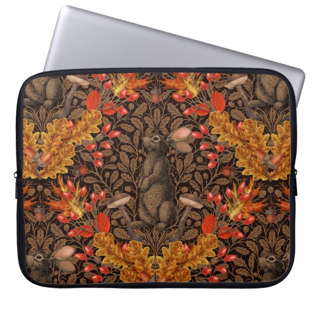 Autumn rabbit on brown laptop sleeve (Front)