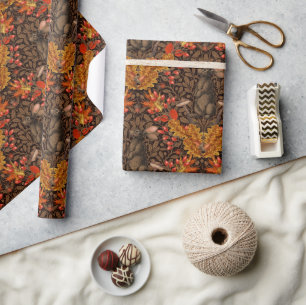 Autumn rabbit on brown wrapping paper