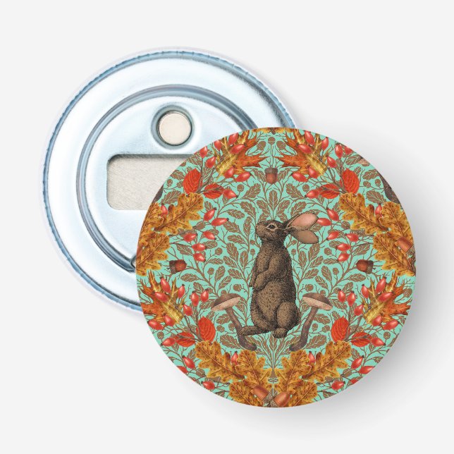 Autumn rabbit on light green bottle opener (Front)