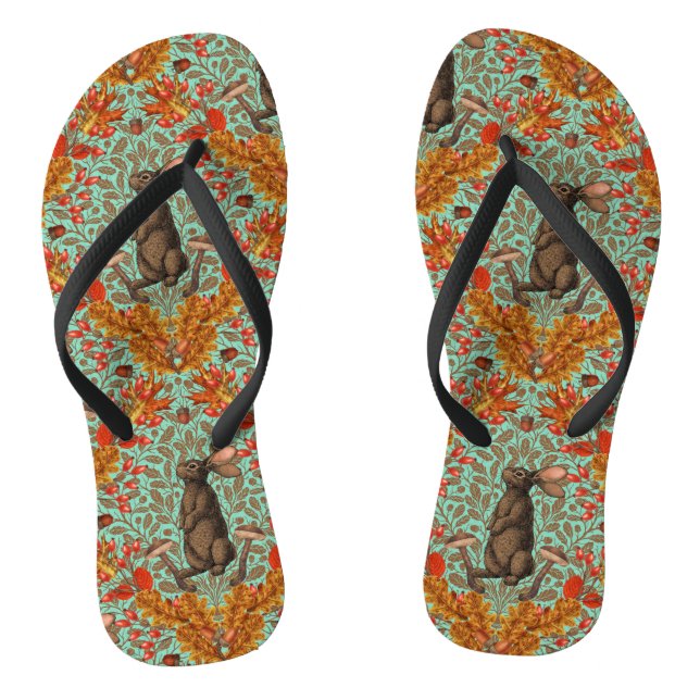 Autumn rabbit on light green jandals (Footbed)